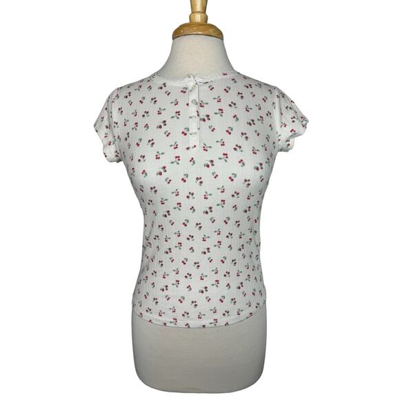 ABERCROMBIE Kids Sweet Cherries Soft Henley Short Sleeve Tee Sz 15/16 White Red - Picture 1 of 8